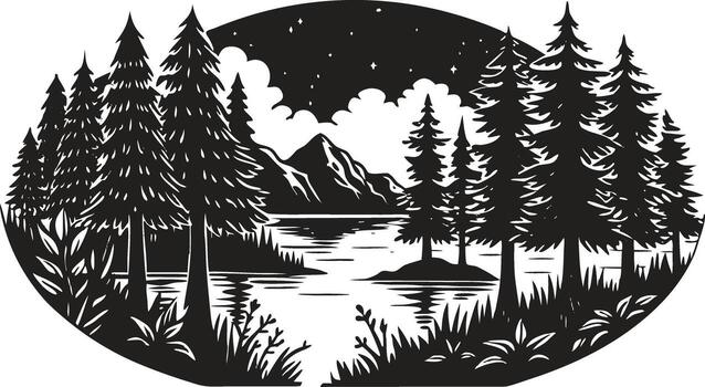 Scenic mountain and river view in simple style vector