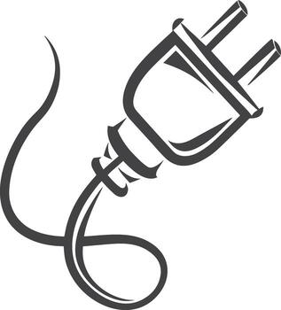 Minimalist charger plug line art icon with simple electrical cable and socket outline, clean modern design for technology symbols, device charging, and electronic power connection vector