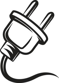 Minimalist charger plug line art icon with simple electrical cable and socket outline, clean modern design for technology symbols, device charging, and electronic power connection illustration vector