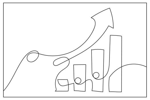 Single Line Drawing of a Bar Chart with Upward Trending Arrow and Circles graph growth vector