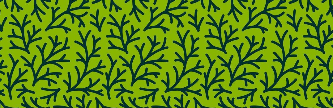 Seamless Pattern Banner with Cypress Branches and Cones Line Art Elements in Lime Green vector