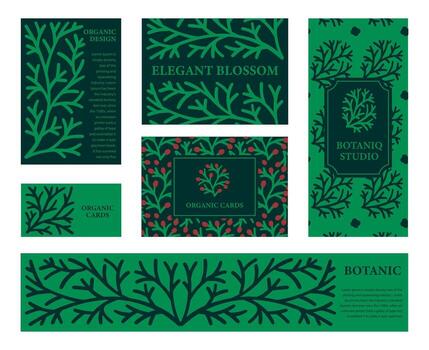 Branding Templates Set with Hand Drawn Cypress Branches. Botanical Design vector