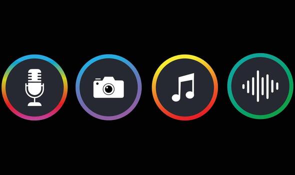 Colorful gradient media icons set microphone camera music and sound wave buttons vector