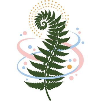 Fern Frond With Dots and Swirls Abstract Design vector