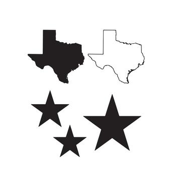 Texas map outline and solid shape with stars vector