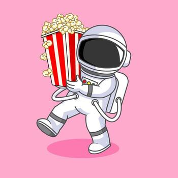 Astronaut Enjoying Popcorn in Space Vectors Illustration Cartoon Design