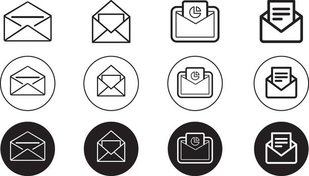 profesional correo electrónico icono conjunto mínimo sobre y mensaje diseño vector