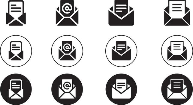 limpiar correo mensaje íconos paquete plano correo electrónico, sobre, y comunicación conjunto vector