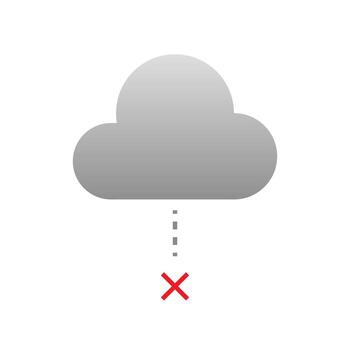 illustration of a cloud with a dashed line and cross mark. failed data retrieval, disabled cloud backup, or no internet connection. concepts of data unavailable, network error, or offline sync vector