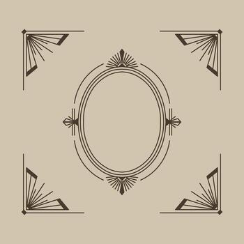 Retro Oval Obituary Frame with Geometric Lines vector