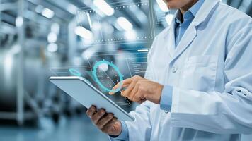 Factory Worker Using Tablet with Digital Dashboard for Real Time Quality Control Monitoring video