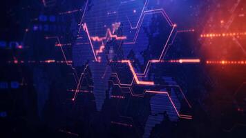 futurista digital mundo mapa e financeiro dados ciclo fundo video