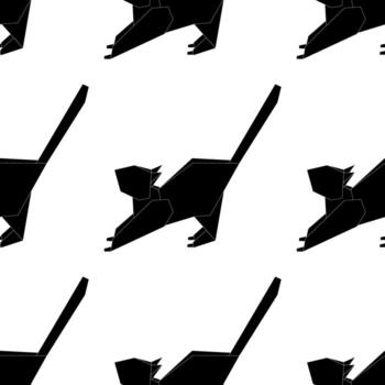 animals in origami style, featuring a repeating pattern of black origami cats on a white background. The design is minimalistic and modern. vector