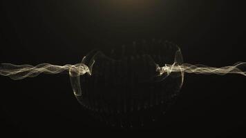 An abstract, round, modern, elegant sphere of glittering, magically glowing particles against a dark background, an energetic ball of bright dots and dust waves, and a moving spherical sphere. video