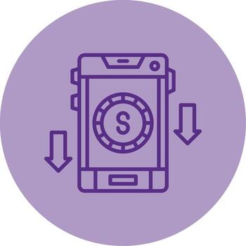 dólar precio disminución línea doble tono circulo vector