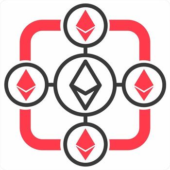 Ethereum Block Chain icon concept in red color icon vector