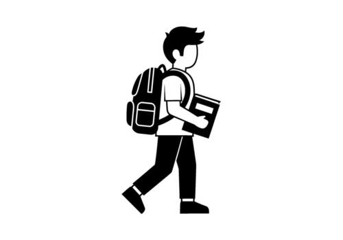 Silhouette of a student walking to school with a backpack and books in hand symbolizing education and the journey of learning with a minimalist design vector
