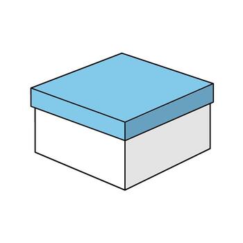 Isometric box with a light blue lid sitting on a white surface presenting a clean and simple design for packaging or storage solutions minimalist vector