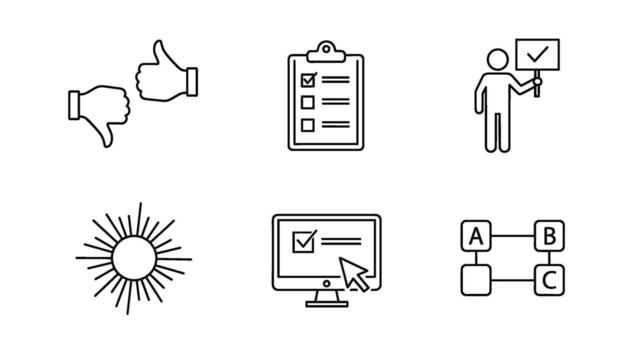Diverse line icons representing feedback tasks and processes on a clean white conveying a sense of clarity efficiency and positive evaluation vector