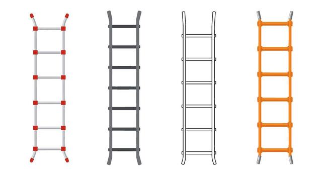 Collection of ladders in different styles and colors standing tall against a white symbolizing progress aspiration and reaching new heights vector