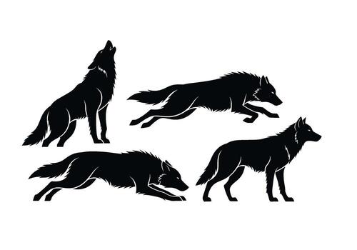 Majestic wolves in silhouette howling running and standing against a white conveying a sense of wilderness strength and pack unity in nature vector