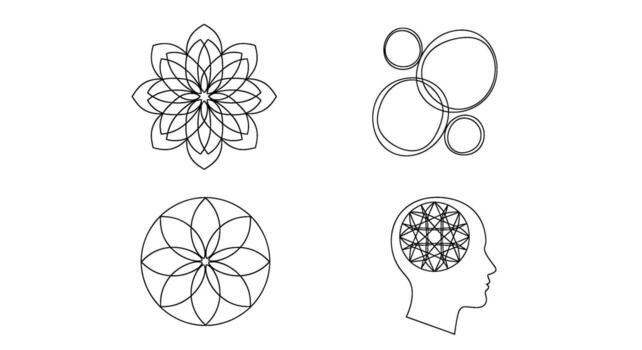 Geometric shapes and patterns in a minimalist design representing creativity mindfulness and the interconnectedness of ideas on a clean white vector