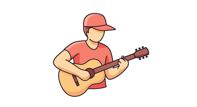 casual músico en un sencillo ajuste jugando un acústico guitarra con pasión creando un calentar y atractivo atmósfera mediante su música actuación vector