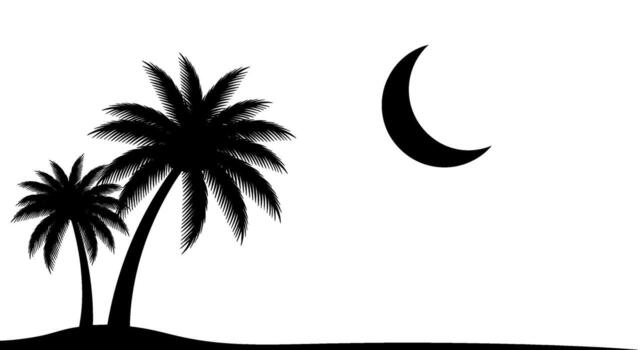 Silhouette of palm trees swaying gently on a tropical beach under the moonlight creating a serene and peaceful atmosphere at night vector