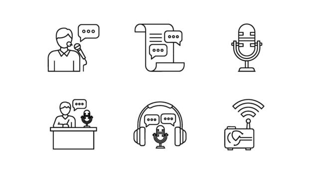 Podcast host speaking into a microphone in a studio sharing ideas and engaging in conversation creating an informative and entertaining audio experien vector