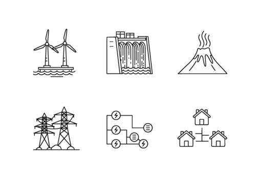 Clean energy sources and power distribution in a line art style showcasing sustainable solutions for a greener future and a modern minimalist aestheti vector