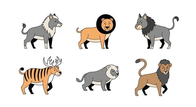 Cartoonish animal characters standing on a white showcasing a playful and imaginative concept with a touch of whimsy and creativity vector