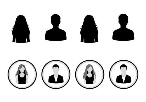 Diverse group of people represented by silhouette and avatar icons in a clean modern style symbolizing connection and communication in a digital envir vector