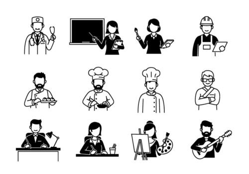 diverso grupo de profesionales en varios ocupaciones exhibiendo trabajo en equipo y pericia en un colaborativo y apoyo trabajo ambiente ilustracion vector