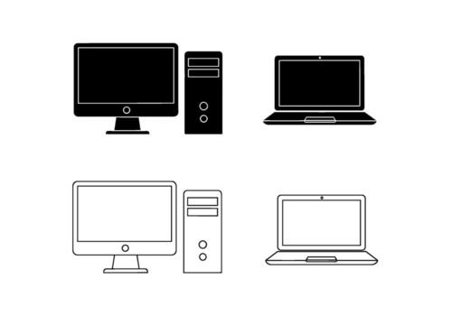Sleek desktop and laptop computers displayed in a minimalist style showcasing modern technology and clean design on a white conveying simplicity vector