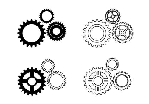 Interlocking gears in a mechanical system rotating smoothly on a white symbolizing precision engineering and the concept of teamwork and efficiency vector