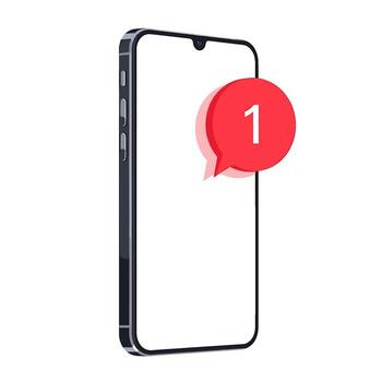 pulcro teléfono inteligente mostrando un nuevo mensaje notificación con un vibrante rojo habla burbuja en contra un limpiar blanco simbolizando comunicación vector