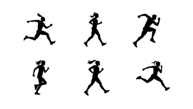 Dynamic silhouettes of athletes sprinting on a white conveying speed energy and determination in a minimalist and powerful design vector