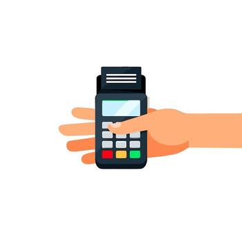 Hand pressing buttons on a POS terminal in a store processing a cashless payment symbolizing convenience and modern financial transactions vector