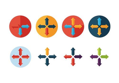 Colorful arrow icons pointing in four directions isolated on a white representing navigation direction and choices with a modern design vector