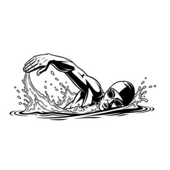 enfocado nadador poderosamente golpes mediante claro agua creando dinámica salpicaduras encarnando fuerza y determinación en un monocromo ilustración vector