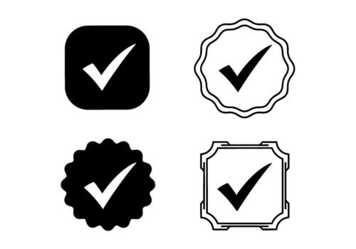 Set of four check mark icons in various shapes and styles symbolizing approval and validation with a clean modern aesthetic on a white vector