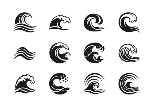 Dynamic wave icons crashing in the ocean creating a powerful and energetic mood perfect for nautical themes and designs with a strong fluid motion vector