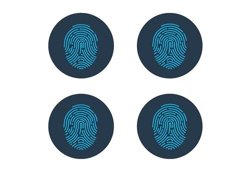 digital huellas dactilares desplegado en oscuro círculos representando biométrico seguridad y identificación transporte un sentido de la seguridad y tecnológico avance vector