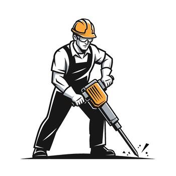 Determined construction worker powerfully operating a jackhammer on a construction site showcasing strength and precision in a demanding environment vector