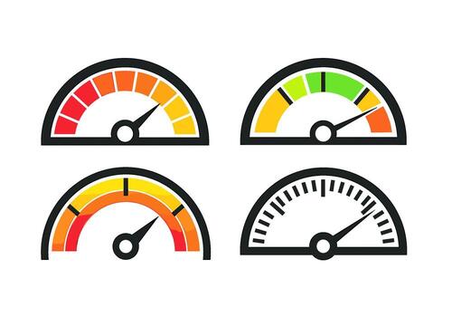 Four speedometers indicating different levels of performance in a dashboard setting conveying a sense of measurement progress and efficiency in busine vector