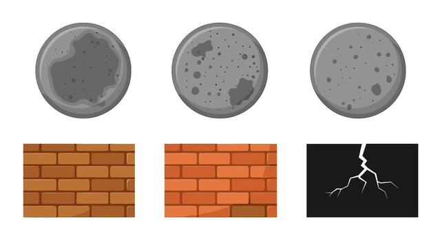 Cartoon planets and brick walls in a simple illustration showcasing different and surfaces creating a playful and educational mood vector