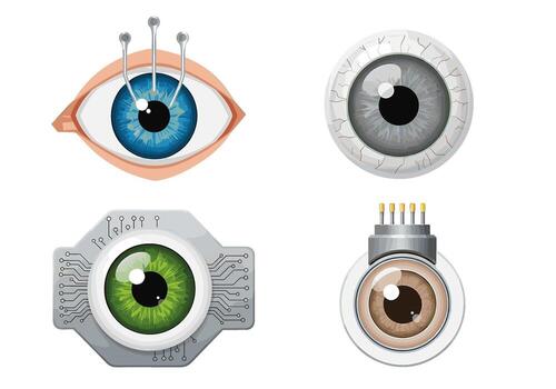 Futuristic bionic eyes with advanced technology showcasing artificial vision and cybernetic enhancements in a sterile modern laboratory setting symbol vector