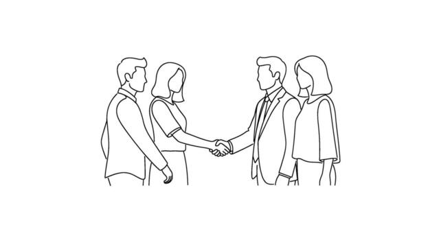 Two business people shaking hands in a minimalist office setting symbolizing a successful partnership and agreement in a clean modern design vector