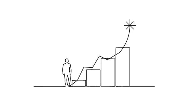 Minimalist line art of a person climbing a bar graph towards a star symbolizing ambition career growth and the pursuit of success in a competitive env vector