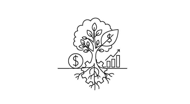 Growing Money Tree Line Art Investment Growth in a Sustainable Environment with Financial Success and Positive Returns Representing Prosperity and Wea vector